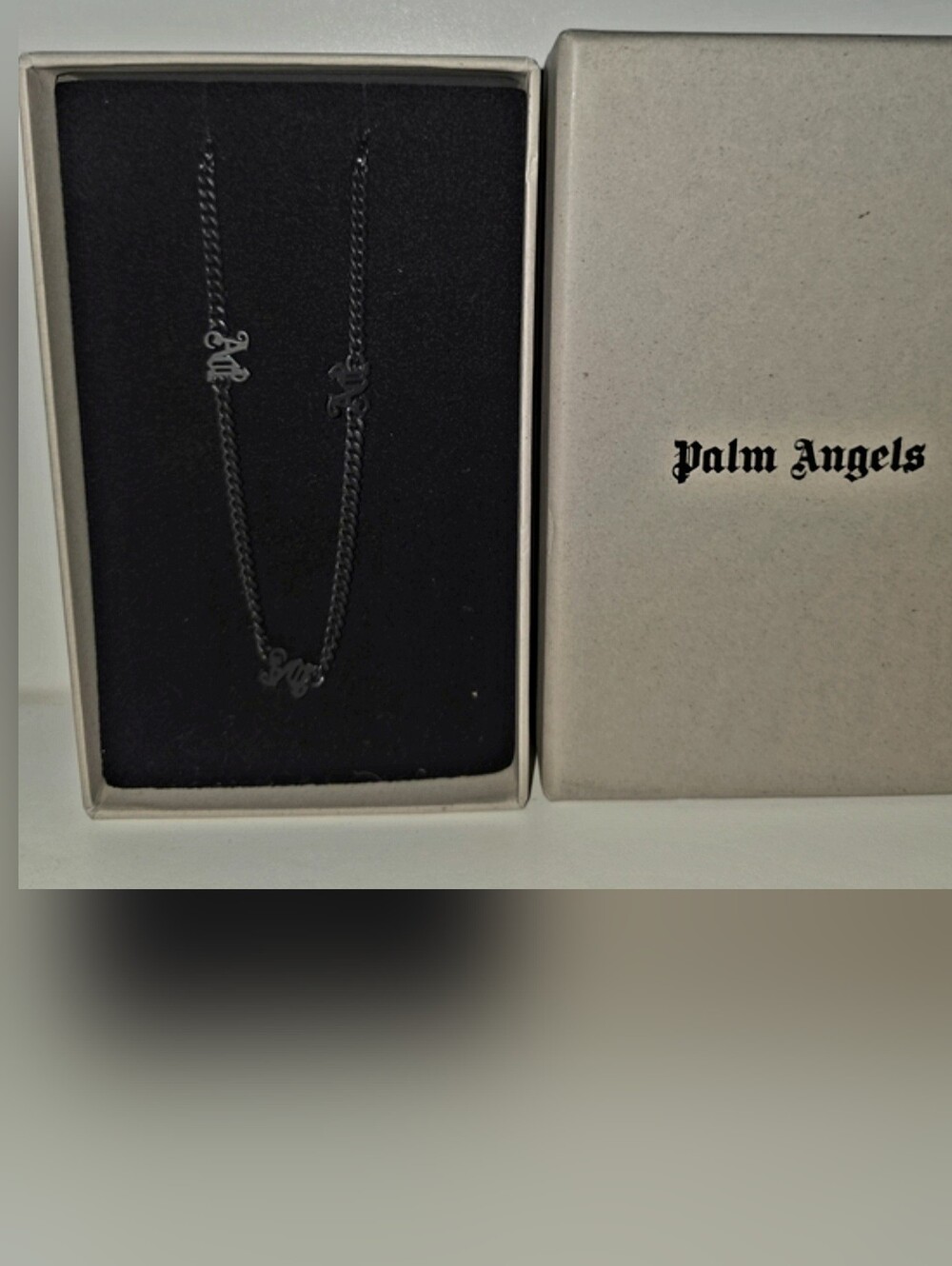 Palm Angels Black Cord Necklace Logo Accents